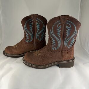 Ariat Western Cowboy Boots Brown Suede Turquoise Stitch Women’s 7B EUC